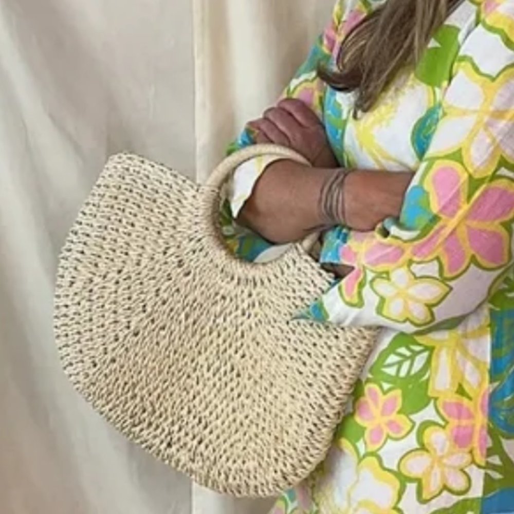 Free People Circle Basket Bag Natural Raffia Braided Tote LuLu Dharma